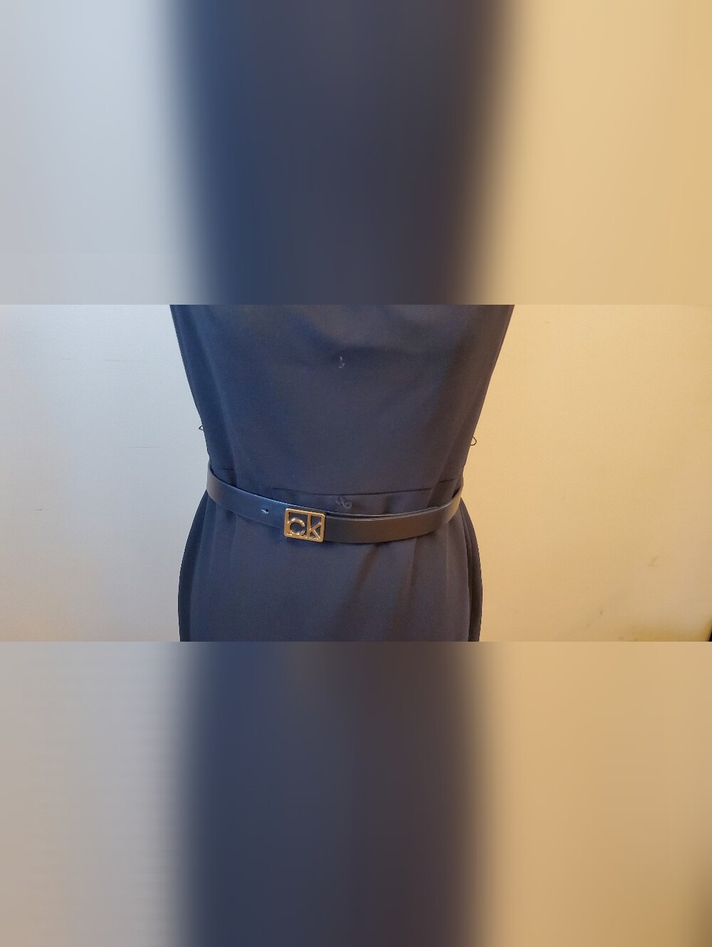 Calvin Klein Womens Size 6 Black Sheath Pencil Dress Belted Gold Zip Career Offi - Picture 4 of 8
